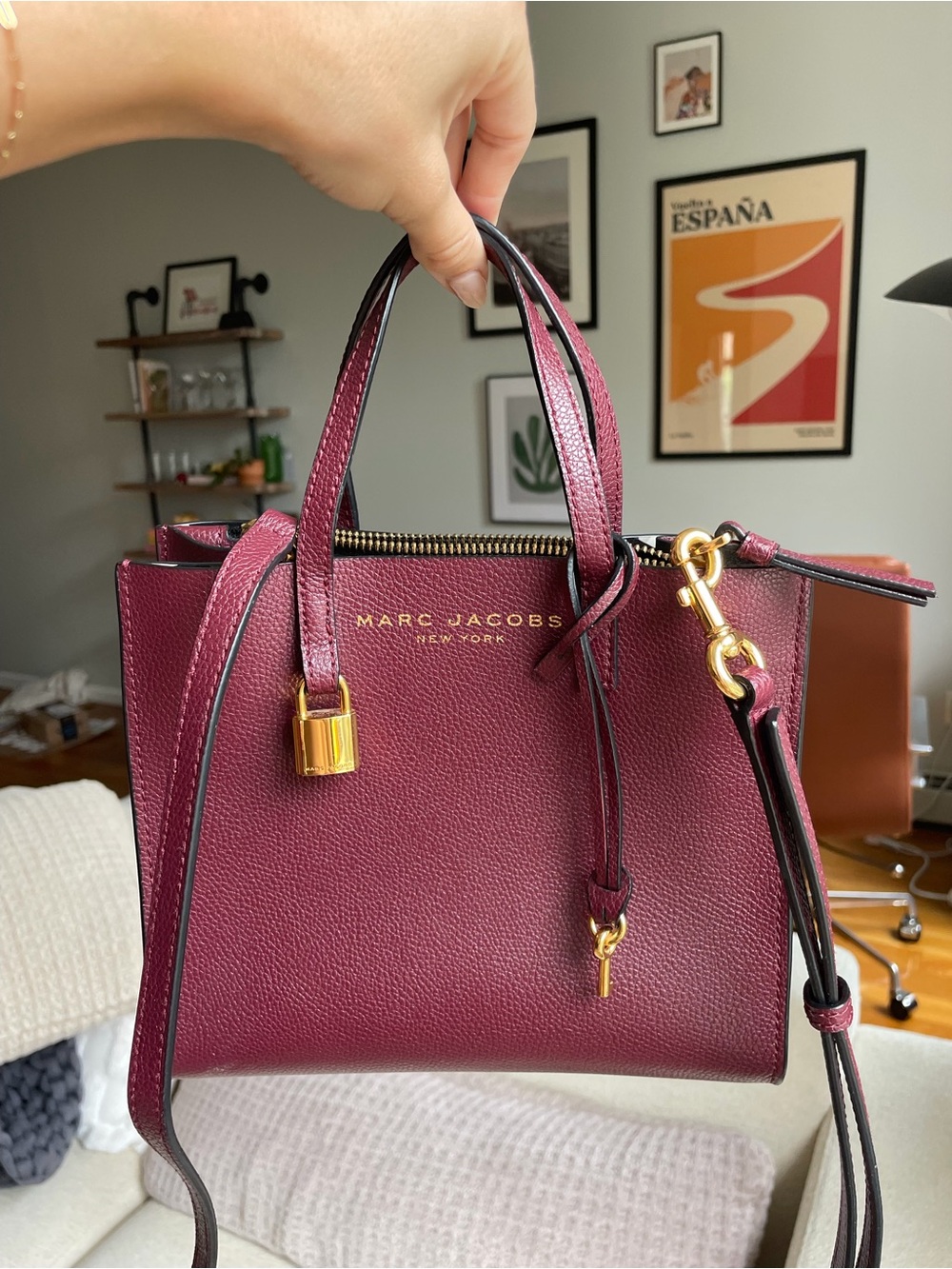 Marc Jacobs The Grind Mini Tote - Pebbled Leather in Burgundy / Pomegranate